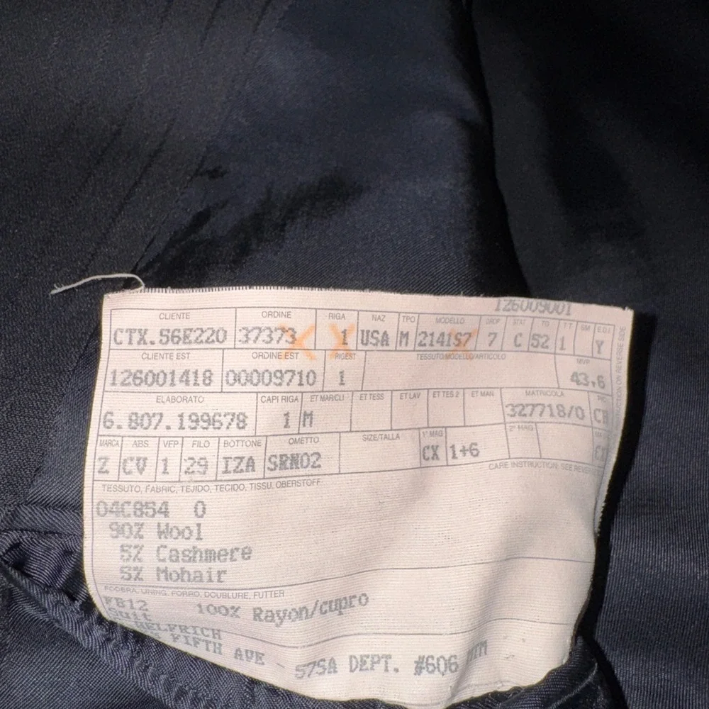 Ermenegildo Zegna 42R Saks Navy Pinstripe Wool Cashmere Mohair Blazer
